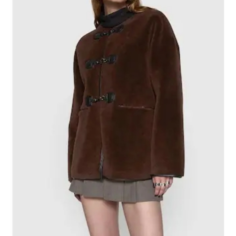 Rebecca Minkoff Vegan Shearling Toggle Sherpa Jacket Coat In Chocolate Size XL